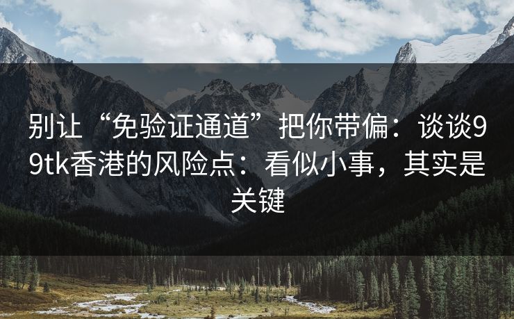 别让“免验证通道”把你带偏：谈谈99tk香港的风险点：看似小事，其实是关键