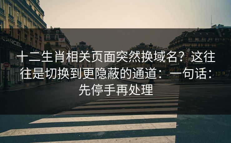 十二生肖相关页面突然换域名？这往往是切换到更隐蔽的通道：一句话：先停手再处理